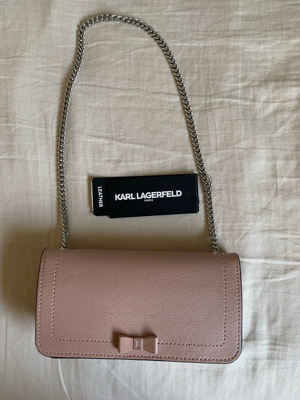 Karl Lagerfeld Pink Adjustable Leather Chain-Handle bag with Bow